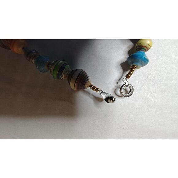VTG Teng Yue Necklace Colorful Paper Beads Single Strand Snap Close Signed - Picture 7 of 11